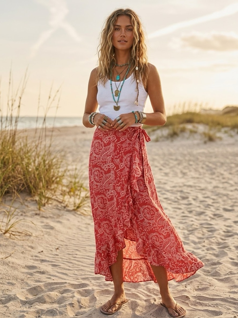 Universal Thread Red Floral Wrap Maxi Skirt